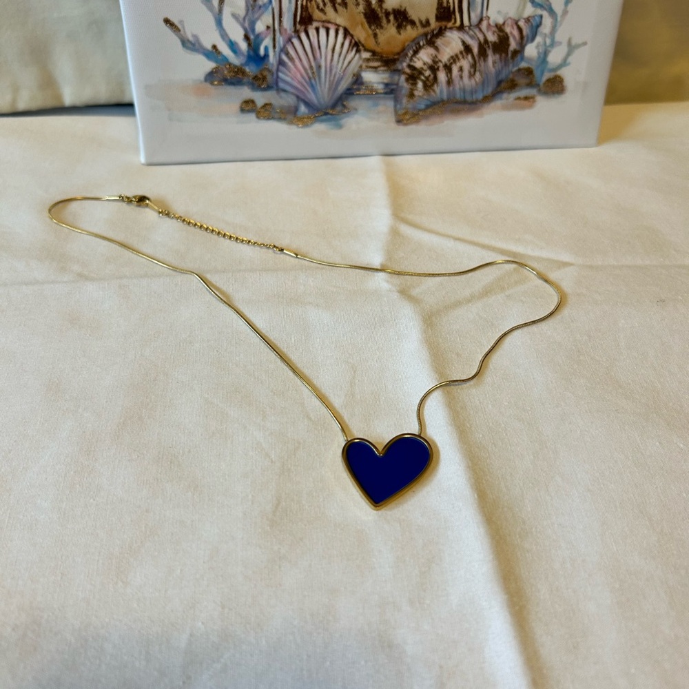 Gold Heart Necklace with Blue Pendant